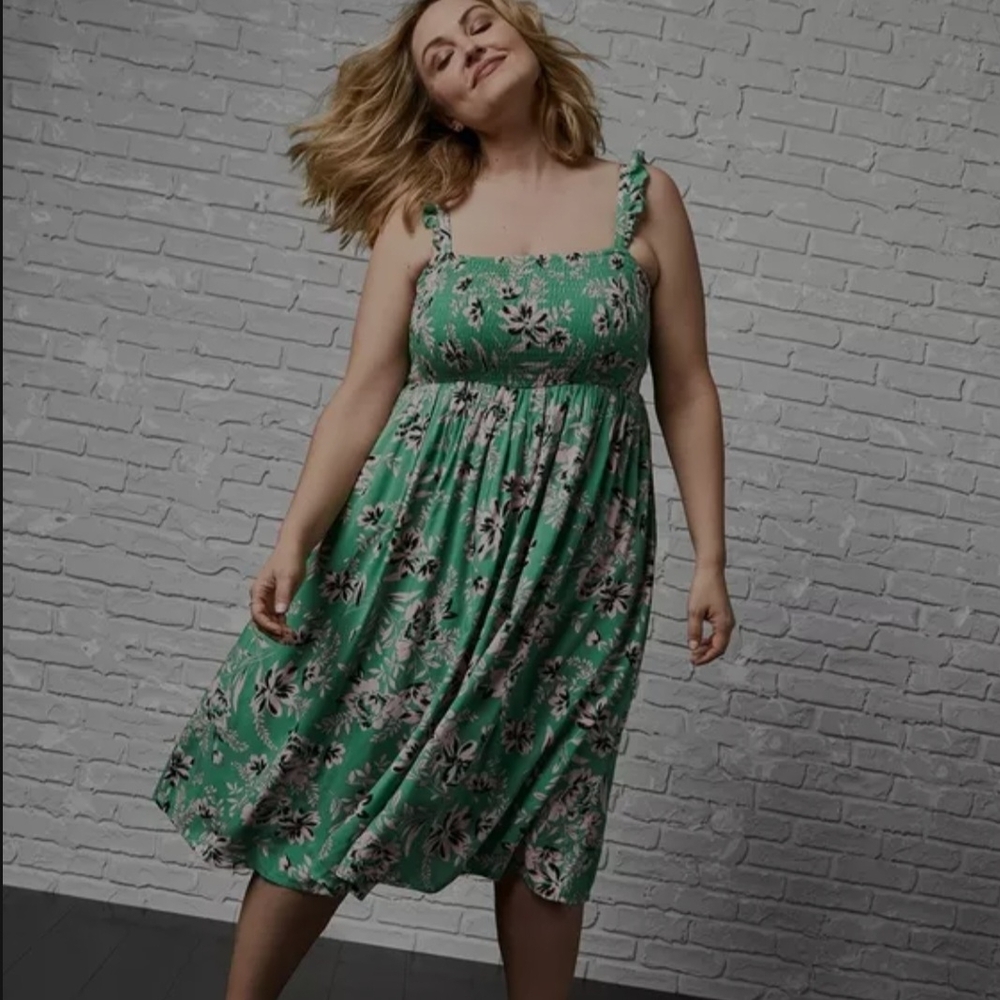 Torrid Green Floral Smocked Top